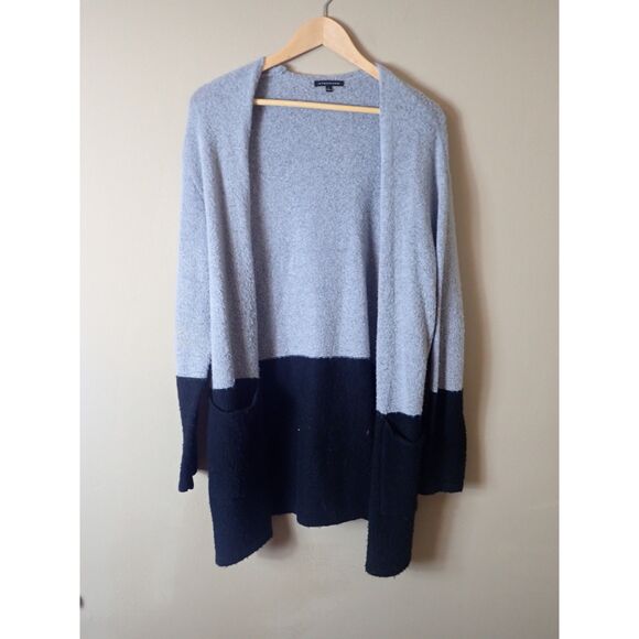 Staccato Colorblock Sweater Duster Jacket Cardigan Gray Black Pockets Large - Picture 1 of 9